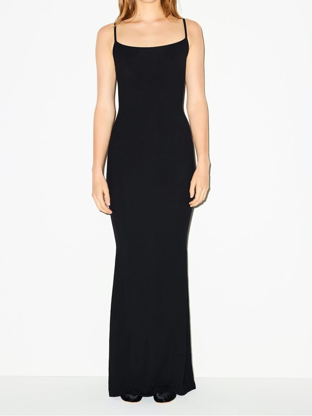 SKIMS Ribbed Long Slip Maxi Dress onyx black size S